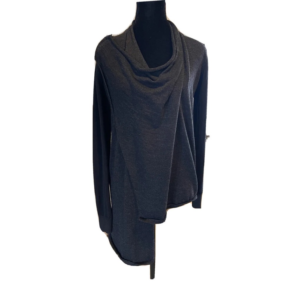 AllSaints Black Sz 6 Sweater Drina Cardigan Asymmetrical Cowl Neck Shoulder Zip